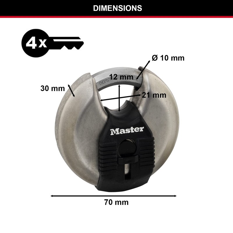 MASTER LOCK Heavy Duty Disc Padlock, Security level 8/10, Outdoor,