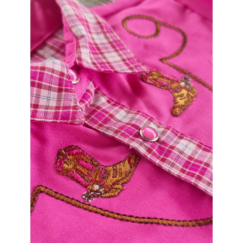 4Rodeo Baby Toddler Western Pink Plaid Cowboy Bodysuit Shirt (0-6