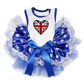 Pet Supply Puppy Cloth Dog Dress British Heart White Blue Stars Lace Tutu, xx-large, White