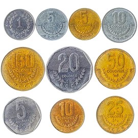 Costa Rica 10 Mixed Coins | Colon | Colones | Central American Currency | Costa Rican Money Since 1951