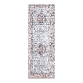 Bloom Rugs Caria Washable Non-Slip 7 ft Runner - Beige/Brown Traditional Runner for Entryway, Hallway, Bathroom, and Kitchen - Exact Size: 2'6" x 7'