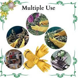 ITC Gauntlet Gardening Gloves Thorn Proof, Heavy Duty Leather Gardening Gloves for Women and Men, Gauntlet Gloves for Brambles XL