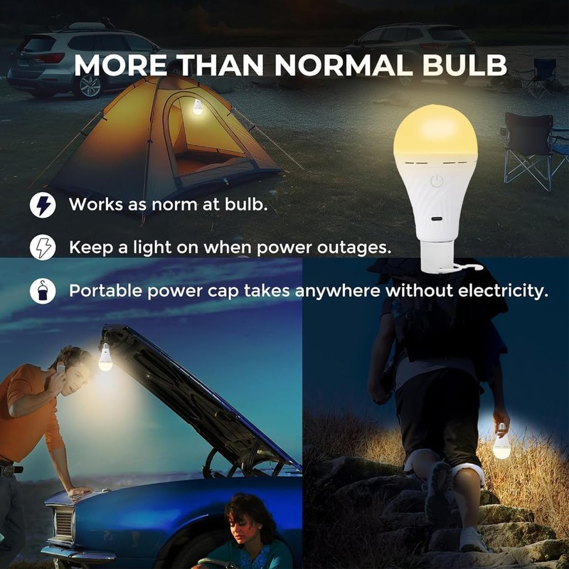 SiJiMingyue Rechargeable Battery Operated Light Bulbs for Non-Hardwired Fixtures with