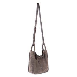 The Sak Los Feliz Crossbody Bag in Leather, Large, Lined Purse with Single Adjustable Shoulder Strap, Mushroom Suede