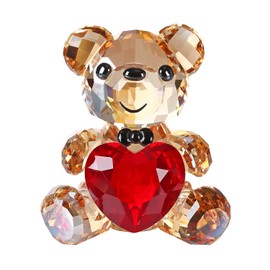 DOJOZ Crystal Teddy Bear Valentines Day Sweet Gifts Figurine Red Heart Lovely Animal Collectible Ornament Birthday (Gold)