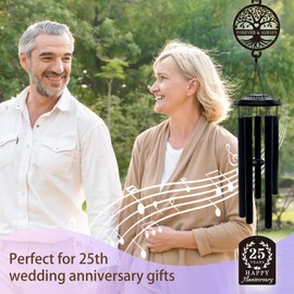 37'' 25th Anniversary Wind Chime Gifts, Silver Anniversary Keepsake Gifts Ideas, Happy 25th Decorations for Parents, Couples, Husband, Wife, Friends