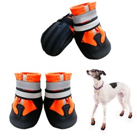 NeuWee Dog Boots, Non-Slip Dog Paw Protectors, Set of 4 Waterproof Dog Shoes with Adjustable Reflective Straps and Anti Slip Sole for Small Medium Large Dogs Outdoor (L, Orange)