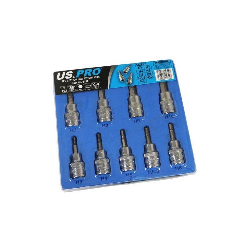 US PRO Tools 9PC 3/8" DR Hex Allen Bit Sockets