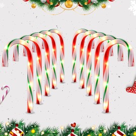 Ultimate Unicorn 10" Christmas Candy Cane Lights (10PCS) for Landscape Decoration, Outdoor Pathway Makers Lights, Candy Cane Walkway Lights Red & Green(Include Stakes)