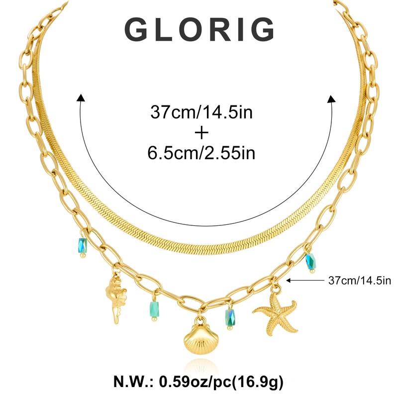 GLORIG Gold Seashell Necklace For Women With Ocean Charms Necklace