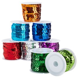 PH PandaHall 40 Yards 6mm Flat Sequin Strip 8 Color Spangle Flat Sequins Trim Paillette Spool String Shiny Trim Sewing String for Sports Events Mardi Gras Dress Embellish Headband Mermaid Costume