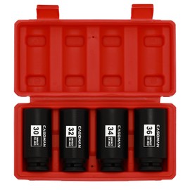 CASOMAN 1/2-Inch Drive Deep Spindle Axle Nut Impact Socket Set,12 Point Metric, CR-MO, 30,32,34,36mm, 4-Piece 1/2" Heavy Duty Impact Socket Set