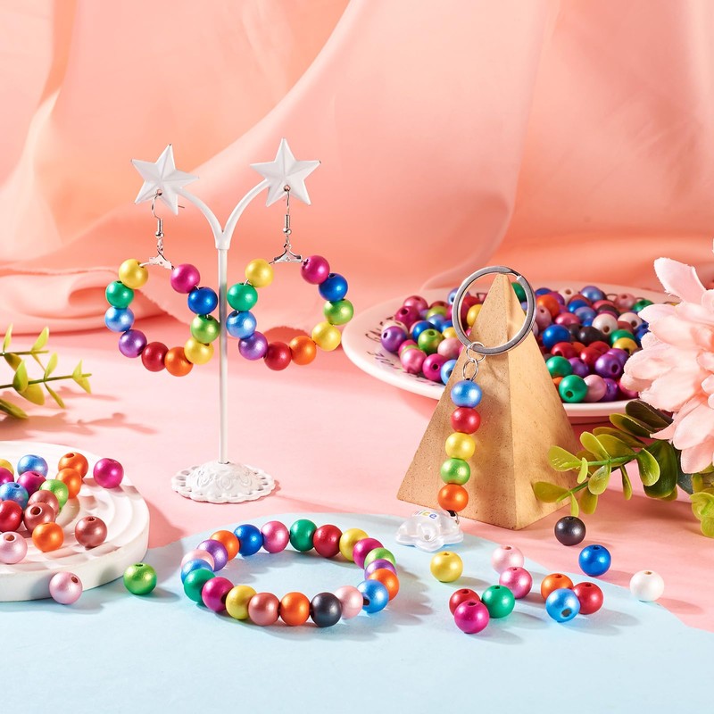 PandaHall 280pcs Colorful Wooden Beads 10mm Wood Round Ball Spacer