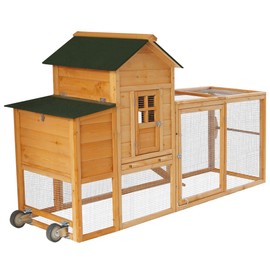 Feelway 80'' Large Chicken Coop with Wheels,Mobile Chicken House with Nesting Box,Outdoor Waterproof Hen Cage for 2-4 Chicken,Guinea Pig Cage,Rabbit Hutch,Duck Coop with Pull Out Tray Indoor