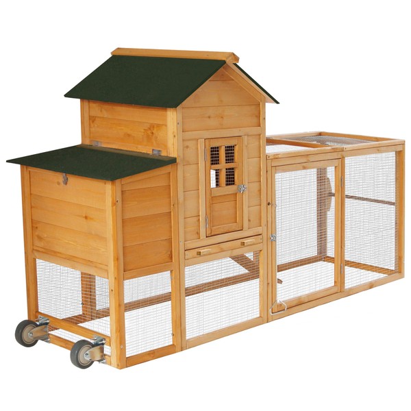 Feelway 80'' Large Chicken Coop with Wheels,Mobile Chicken House with