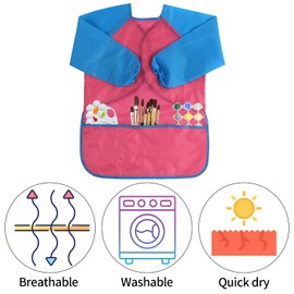 DIYASY 6 Pack Kids Painting Apron, Waterproof Children Toddler Art Smock with Long Sleeves and 3 Roomy Pockets, Age 2-5 Years Boys and Girls Play Apron for Painting, Cooking, Baking (Yellow+Pink)