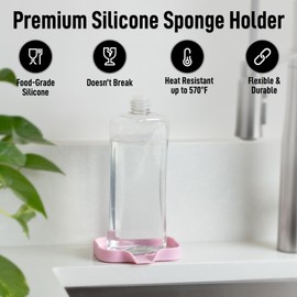Zulay Kitchen Small Silicone Sponge Holder (4.9x3.3”) – Space-Saving Sink Organizer Tray for Sponge, Soap, Brush & More – Compact Non-Slip Dish for Kitchen & Bathroom (Pink)