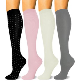 HLTPRO 4 Pairs Copper Compression Socks for Women and Men 20-30mmHg - Circulation Support for Travel, Nurse, Running
