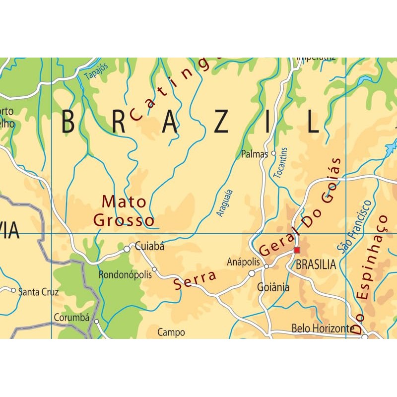 South America Physical Map - 23.3 x 16.5 Inches -