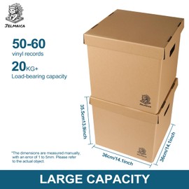 Jelmaica Vinyl Record Storage Box - Moving Box with Handles and Lids - Sturdy Cardboard Crate for Vinyl storage - Holds Up to 60 Records or LPs - Set of 4 Boxes (Kraft)