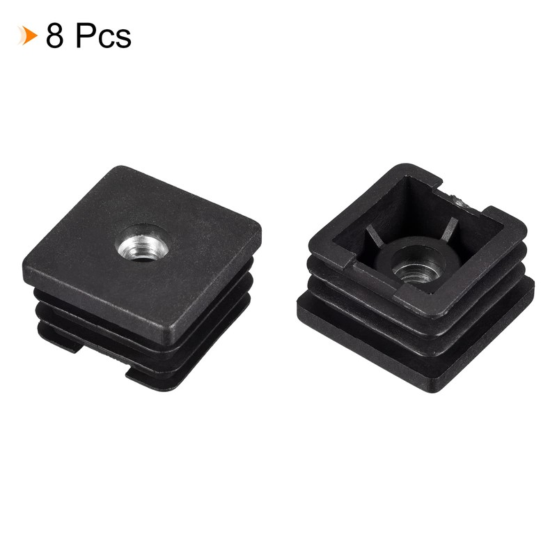 Uxcell 8Pcs M8 Threaded Square Tube Inserts - Black Plastic