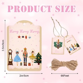 Yeaqee 120 Pcs Nutcracker Christmas Gift Tags with String Holiday Paper Name Tags Nutcracker Favor Tags Hanging Tag Labels for DIY Xmas Present Wrapping Party Decorations(Pink)