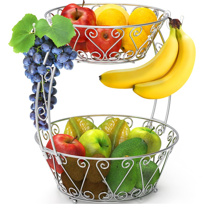Simple Houseware 2-Tier Countertop Fruit Basket Bowl Storage, Chrome