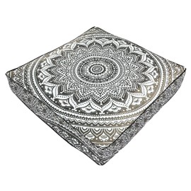 35" Mandala Large Floor Pillow Cover Meditation Cushion Hippie Square Colourful Decorative Bohemian Accent Boho Chic dog bed Indian Pouf Ottoman Handmade COVER ONLY (Ombre Grey Black)