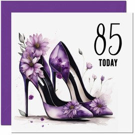 85th Birthday Card for women - Purple Heels Flowers Classy Elegant Birthday Card for 85 Year old Woman Ladies Grandma Nan Mum Aunt Nan Friend Sister Eighty Five Eighty Fifth Nanny