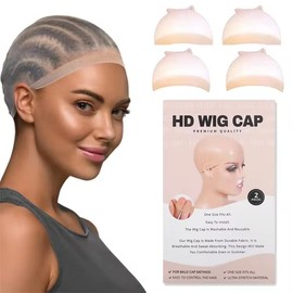 HD WIG CAP (4 PIECES) - Ultra Stretch, Breathable. Washable and Reuseable wig cap. Best for Bald Cap Method, Easy Wig Install