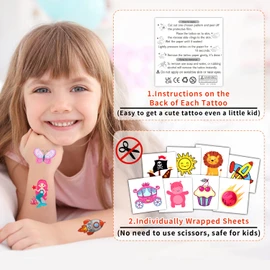Partywind Individually Wrapped Sheets Kids Temporary Tattoos, Birthday Party Favors Supplies for Boys and Girls, Unicorn/Dinosaur/Mermaid/Pirate Tattoo Stickers for Goodie Bags Stuffers (50 Styles)