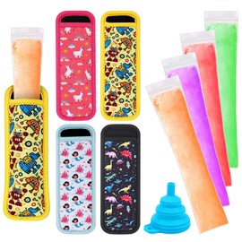 100 Disposable Ice Popsicle Mold Bags 4 Popsicle Holder Comes With A Funnel, BPA Free Freezer Tubes, Healthy Snack Yogurt Stick Juice Fruit Smoothies Ice Freezing Sleeves for Kids (Multicolor-1)