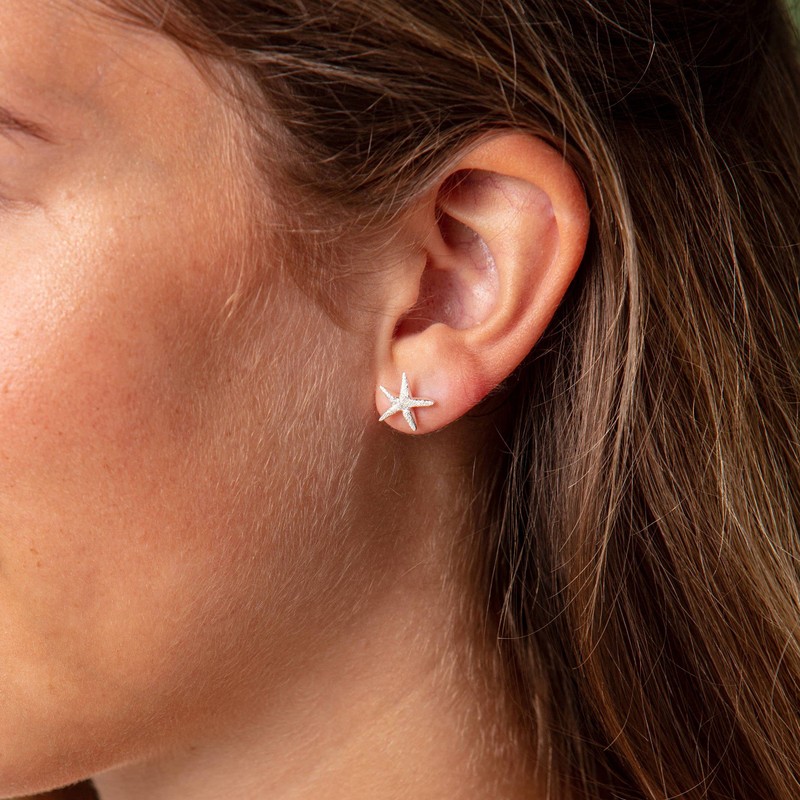 DUR O5152 Women's Starfish Stud Earrings Made of Sterling Silver