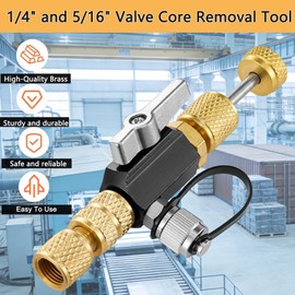 GUMLEG Valve Core Removal Tool for Home HVAC Appliance, 1/4" and 5/16" Mega Flow Vacuum-Rated Core Removal Installer Tool, 20 Microns Vacuum, for R32 R410A R22 R12 R407 (1/4" & 5/16")