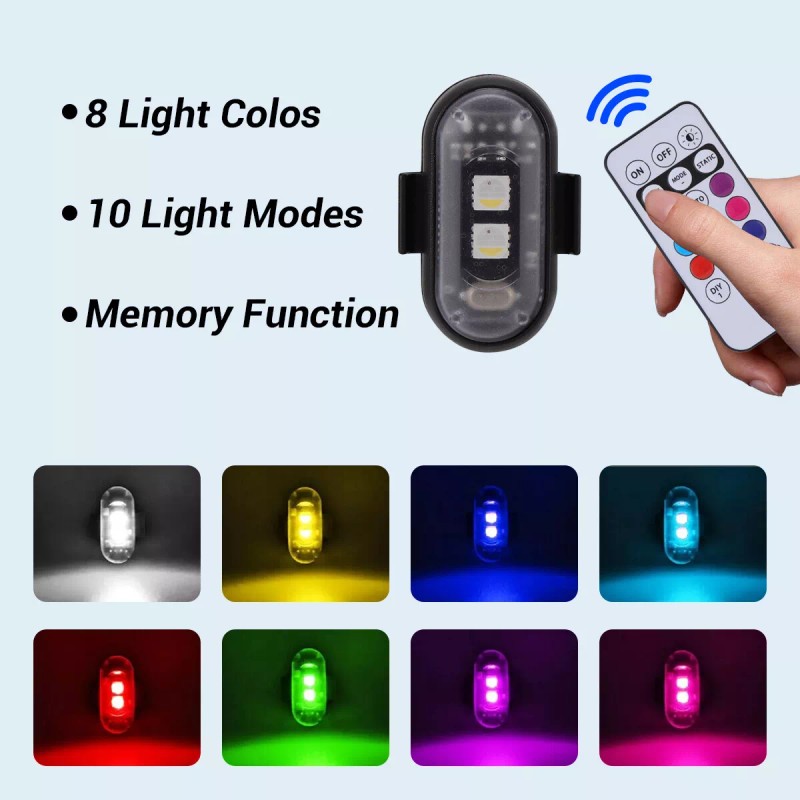 Mttzone 8PCS Wireless RGB LED Strobe Light Car Bike Motorcycle