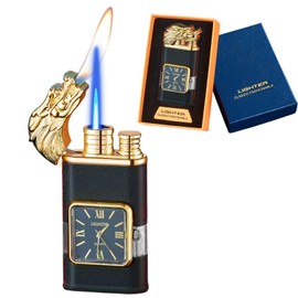 Torch Lighter, Magic Dual Flame Dragon Lighter with Portable Size, Windproof Lighter with Visible Fuel, Adjustable Flame Refillable Butane Lighter for Men Friends Gifts (Without Butane)-Matte Black-d