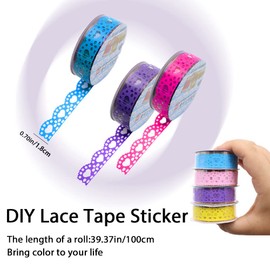 12 Roll Washi Tape Lace Pattern, 16 mm Wide Decorative Masking Adhesive Tape Set Colorful for Gift Wrapping, Planner Decoration, Scrapbook, Journal, Art Crafts DIY (Colorful)