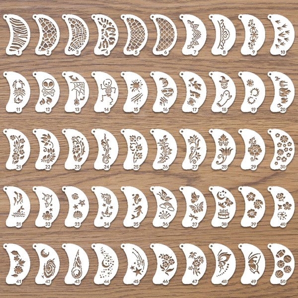 50 Pcs Reusable Face Paint Stencils - Diverse Flower,Plant,Animal Patterns,Body