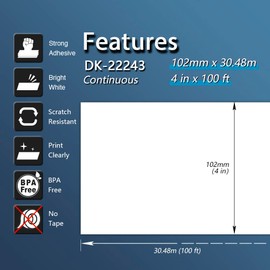 BETCKEY - Compatible Continuous Labels Replacement for Brother DK-2243 (4 in x 100 ft), Use with Brother QL Label Printers [10 Rolls]