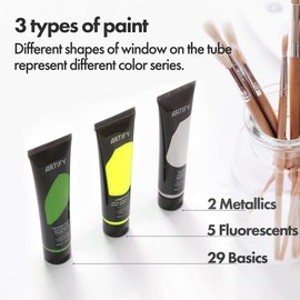 ARTIFY Acrylic Paint, Set Of 36 Color (1.29 oz, 38ml) with a storage box, Rich Pigments, Non Fading, Non Toxic Paints for Artist, Hobby Painters & Kids, Art Supplies for Canvas Painting