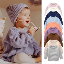 CUATINTUO Toddler Baby Girl Boy Knit Sweater Solid Color Long Sleeve Warm Pullover Tops Fall Winter Clothes (Grey,5T,5 Years)
