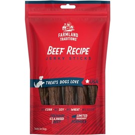 Farmland Traditions Beef Recipe Jerky Dog Treats, High-Protein Dog Jerky Sticks, Wheat-Free & Made in USA for All Breeds & Sizes, 6 Oz Bag