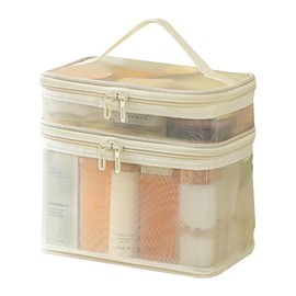 Mesh Shower Bag | Tabletop Cosmetic Tote Bag Nylon Mesh Shower Caddy Double-Layer Toiletry Beach Bag Tote Bag Makeup Storage Organizer for Travel Camp Gym Dorm Bathroom