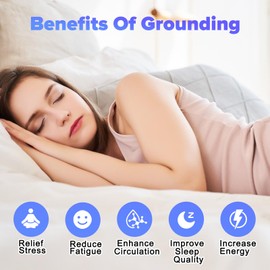 MQHOOB Grounding Sheets King Size, 90% Organic Cotton + 10% Pure Silver Fiber, Fitted Grounded Sheets for Improved Sleep with Grounding Cord, Eye Mask, Outlet Tester(White, 76"x 80"x 14")