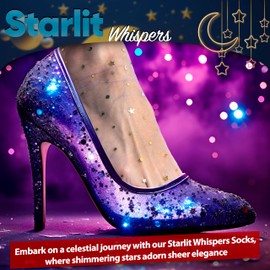 AVIAN LEGS Electric Lavender Allure: Women Sheer Slouch Tulle Socks | Shiny Glitter Novelty Decorated Loose Socks with Stars & Moon - Ankle High 1 Pair (US sizes 5-8)