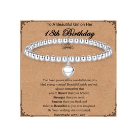 18th Birthday Gifts for Girls, Friendship Gifts for Women Sweet Heart Beaded Charm Stretch Bracelet, Special Presents for Friends Daughter Granddaughter Sister on Birthday Christmas Graduation