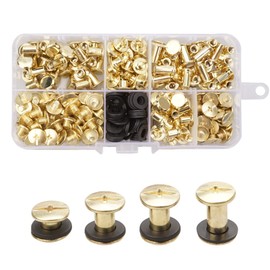 120 Set Brass Chicago Screws Binding Screws, 4 Sizes Screws Nail Rivets Screw Posts Metal Nail Rivets Chicago Button for Leather Craft Belt Wallet Decoration Bookbinding