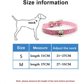 Pimaodog Cute Dazzling Sparkling Elegant Fancy Skull Diamond Crystal Rhinestone Leather Small Pet Dog Cat Collar Puppy (S:21-27CM, Black)