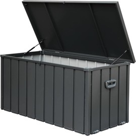 cattino 100 Gallon Outdoor Storage Box, Waterproof Deck Box, Patio Storage Bin with Lockable Lid, Deck Storage Containers for Patio Furniture Cushions, Pool Accessories, Garden Tools - Dark Gray