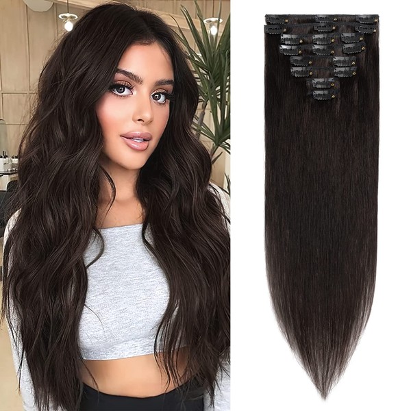 Benehair Clip in Hair Extensions Human Hair 20 Inch 70g Remy Hair Extensions 8pcs Thick Silky Straight Real Natural Hair Extensions for Women Natural black #01B